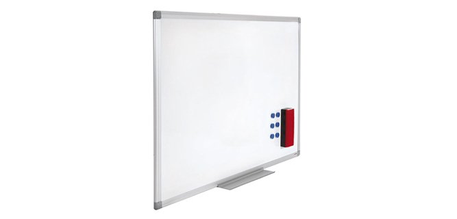 Tableau blanc juvénilia émaillé magnétique ultra résistant tôle acier lisse auget 30cm kit fixation inclus 60x90cm