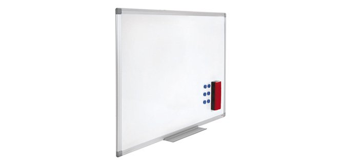 Tableau blanc juvénilia émaillé magnétique ultra résistant tôle acier lisse auget 30cm kit fixation inclus 60x90cm