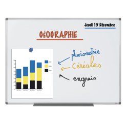 Tableau blanc juvénilia émaillé magnétique ultra résistant tôle acier lisse auget 30cm kit fixation inclus 90x120cm