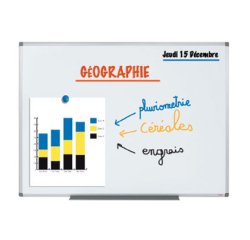 Tableau blanc juvénilia émaillé magnétique ultra résistant tôle acier lisse auget 30cm kit fixation inclus 100x150cm