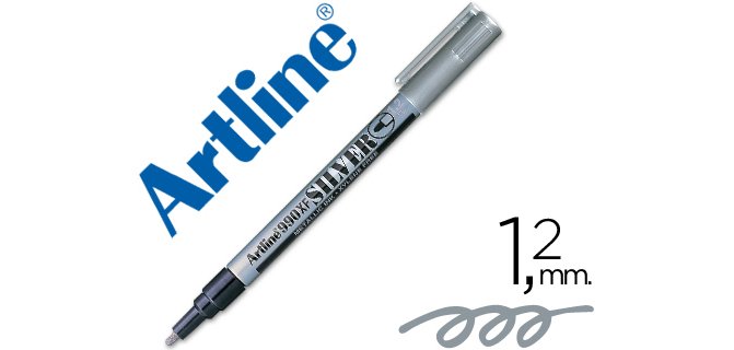 Marqueur artline permanent pointe fine conique 1.2mm tous supports corps métal encre pigmentée résiste eau argent