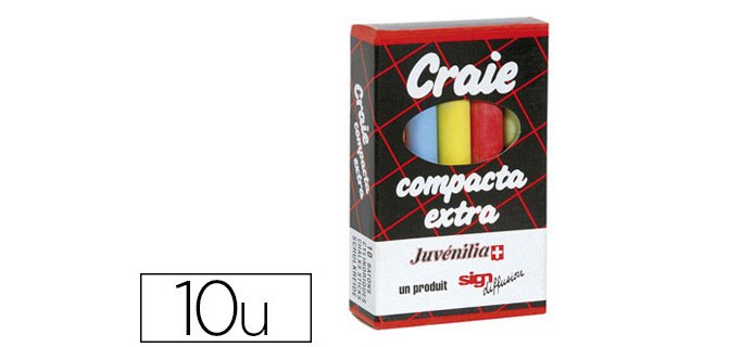 Craie juvenilia compacta l80mmx10mm sans crissement anti-poussière coloris assortis boîte 10 unités