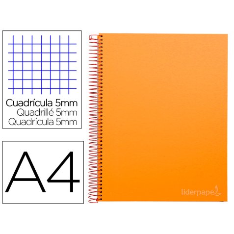 Cahier spirale liderpapel jolly couverture contrecollé a4 280p 75g/m2 5x5mm microperforé 4 trous coloris orange