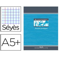 Cahier piqué conquérant sept travaux pratiques couverture offset a5+ 17x22cm 48 pages 70g 24p séyès 24p unies