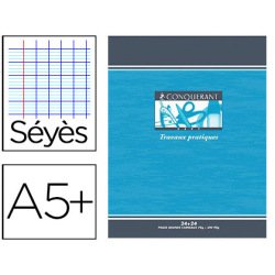 Cahier piqué conquérant sept travaux pratiques couverture offset a5+ 17x22cm 48 pages 70g 24p séyès 24p unies