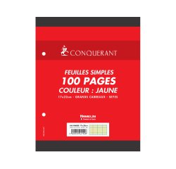 Feuillet mobile conquérant a5+ 170x220mm 100 pages 80g séyès perforé coloris jaune