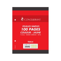 Feuillet mobile conquérant a5+ 170x220mm 100 pages 80g séyès perforé coloris jaune