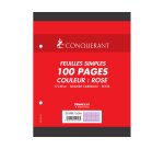 Feuille simple conquerant 7 perforees 170x220mm film 80g  seyes coloris rose paquet 100 unites
