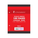 Feuille simple conquerant 7 perforees 170x220mm film 80g  seyes coloris rose paquet 100 unites
