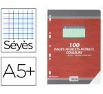 Feuillet mobile conquérant a5+ 170x220mm 100 pages 80g séyès perforé coloris vert