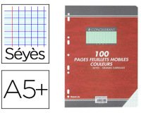 Feuillet mobile conquérant a5+ 170x220mm 100 pages 80g séyès perforé coloris vert