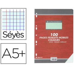 Feuillet mobile conquérant a5+ 170x220mm 100 pages 80g séyès perforé coloris vert