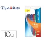 Stylo-bille paper mate inkjoy 100rt rétractable pointe moyenne forme hexagonale corps transparent assortiment 10 unités