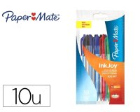 Stylo-bille paper mate inkjoy 100rt rétractable pointe moyenne forme hexagonale corps transparent assortiment 10 unités