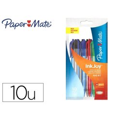 Stylo-bille paper mate inkjoy 100rt rétractable pointe moyenne forme hexagonale corps transparent assortiment 10 unités