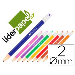 Porte-mine liderpapel plastique 2mm rétractable inclut mines graphite coloris assortis