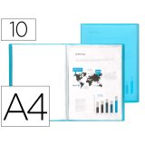 Protège-documents liderpapel polypropylène couverture flexible 10 pochettes fixes a4 210x297mm bleu translucide