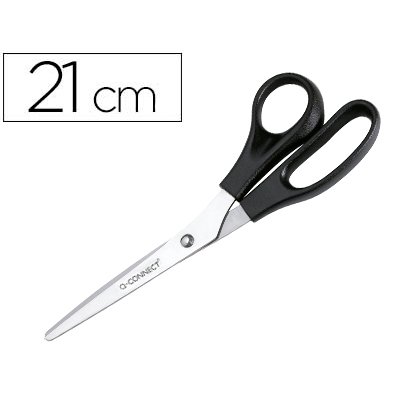Ciseaux bureau q-connect économique gaucher lames inox 210mm branches gainées abs bouts pointus coloris noir