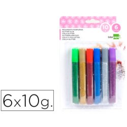 Colle pailletée liderpapel coloris assortis métallisés blister 6 unités 10g