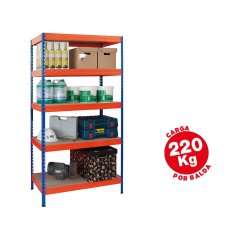 Étagère métallique ar 5 tablettes supporte 200kg/tablette 180x90x40cm coloris bleu/orange