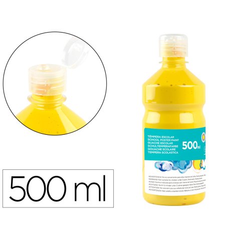 Gouache scolaire liderpapel liquide lavable fermeture sécurité brillante coloris jaune flacon 500ml