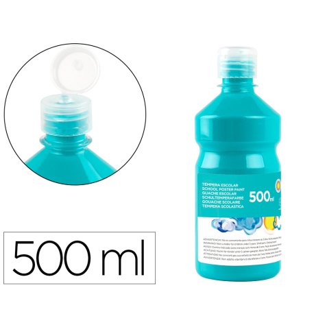 Gouache scolaire liderpapel liquide lavable fermeture sécurité brillante coloris turquoise flacon 500ml