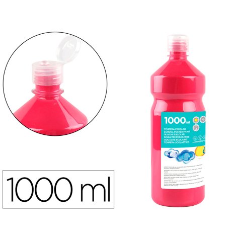 Gouache scolaire liderpapel liquide lavable fermeture sécurité brillante coloris fuchsia flacon 1000ml