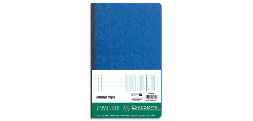 Piqure exacompta journal triple foliote 80 pages dim.  320x195mm
