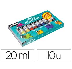 Peinture gouache  pebeo set de 10 tubes 20 ml + pinceaux