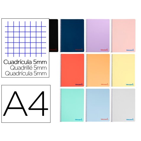 Cahier spirale liderpapel a4 micro wonder 240 pages 90g    5x5mm 4 trous 5 bandes        coloris assortis