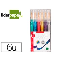 Feutre liderpapel encre metallisee pailletee double   pointe etui de 6u assorties