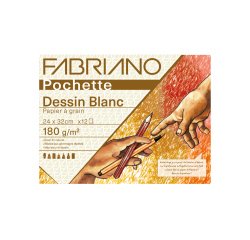 Pochette fabriano papier a dessin a grain 240x320mm 180g coloris blanc 12 feuilles