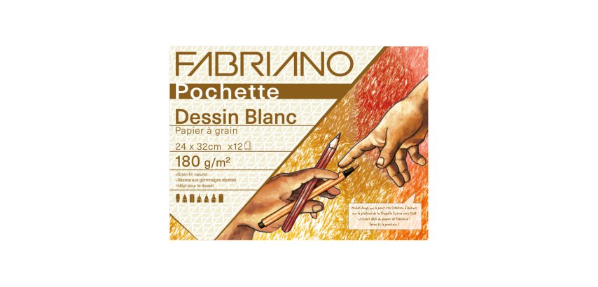 Pochette fabriano papier a dessin a grain 240x320mm 180g coloris blanc 12 feuilles