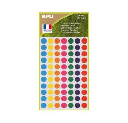 Etiquettes apli 100% recycle ï8mm coloris assortis         pochette 385 unites