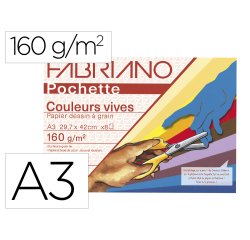 Pochette fabriano papier a dessin a grain a3 297x420mm   160g couleurs vives 8         feuilles