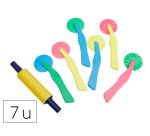 Roulette pate a modeler o'color plastique 2 modeles   assortis coloris assortis lot 6 unites + 1 rouleau lisse