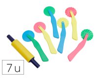 Roulette pate a modeler o'color plastique 2 modeles   assortis coloris assortis lot 6 unites + 1 rouleau lisse