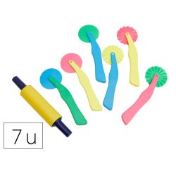 Roulette pate a modeler o'color plastique 2 modeles   assortis coloris assortis lot 6 unites + 1 rouleau lisse