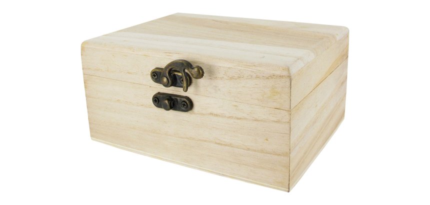 Boite a the o'color bois a decorer 2 compartiments       fermeture loquet metal        coloris naturel 14,5x11x7cm