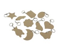 Porte-cles o'color bois a decorer formes assorties 6cm  sachet 10 unites