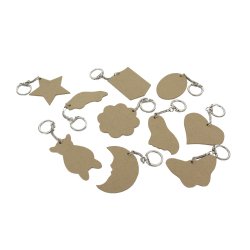 Porte-cles o'color bois a decorer formes assorties 6cm  sachet 10 unites