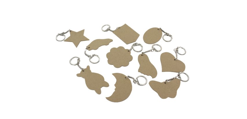 Porte-cles o'color bois a decorer formes assorties 6cm  sachet 10 unites