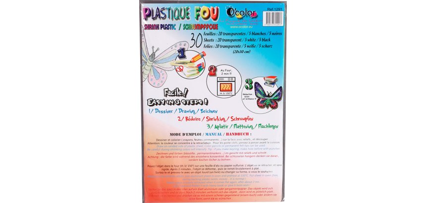 Plastique fou o'color 20x30cm coloris 20 transparents 5     blancs 5 noirs schoolpack 30  feuilles