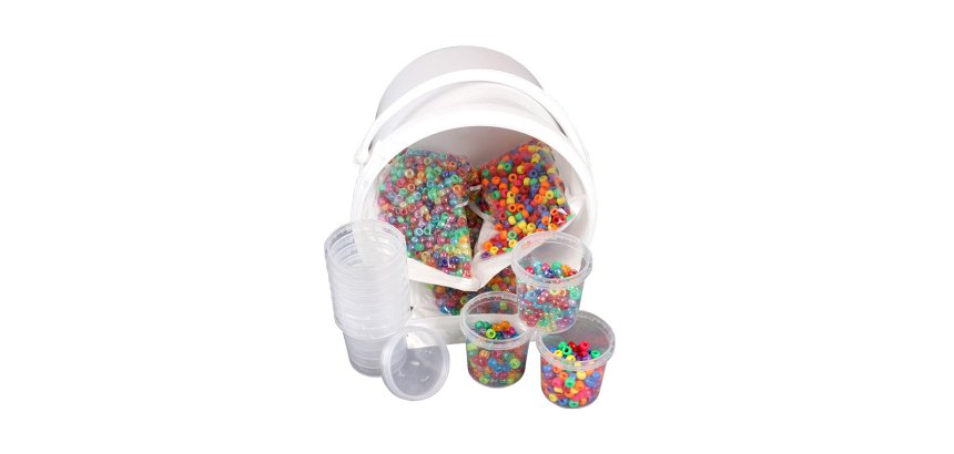 Perles cassis o'color diametre 9mm coloris assortis schoolpack seau 3000 unites + 10 pots vides