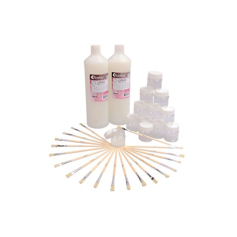 Pack ecole o'color colles 2 flacons 1l + 12 pots 50ml     vides + 20 pinceaux a colle