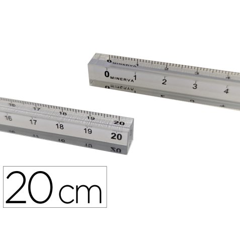 Regle minerva carree altuglas photogravure precision        section 8mm longueur 20cm     coloris transparent