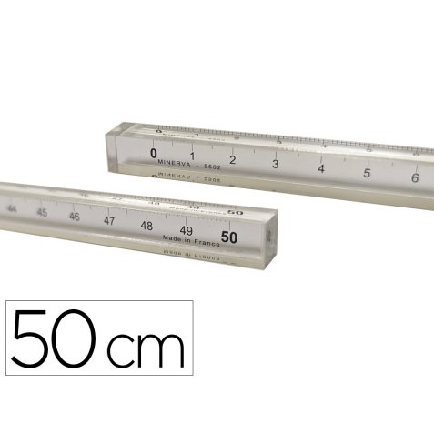 Regle minerva carree altuglas photogravure precision        section 10mm longueur 50cm    coloris transparent