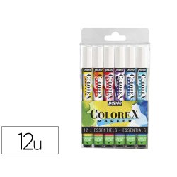 Set marqueur pebeo colorex rechargeable base encre       aquarelle pointe pinceau 1mm  coloris assortis blister 12
