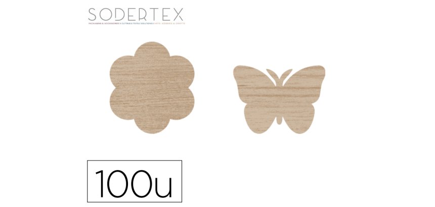 Formes a decorer sodertex fleurs et papillons bois      diametre 3,5cm pack 100       unites