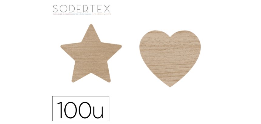 Formes a decorer sodertex coeurs et etoiles bois        diametre 3,5cm pack 100       unites